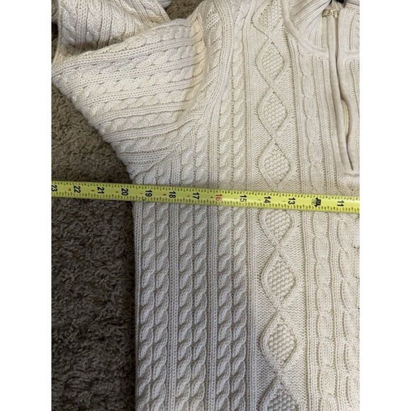 JEANNE PIERRE Vintage 1/4 Zip Cream Cable Knit Sweater Chunky Cabin Preppy XL - Picture 9 of 10